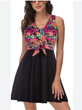 NWT Kate Kasin Swimdress Tummy Control Back Cross Flowy Swimwear BathingSuit 2XL
